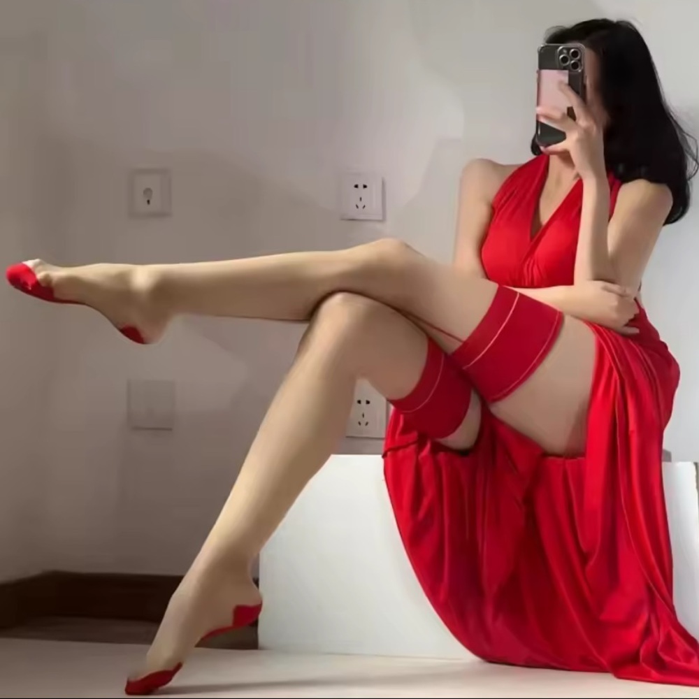 NWT RED fire velvet y stockings opaque tights fashion legs 1size DP stripe 50s
